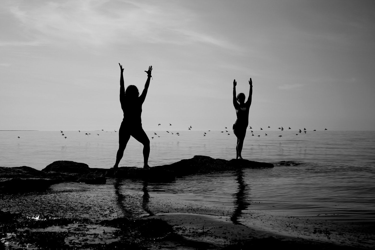 16x20 Photograph - Black & White Beach Yoga, Yoga Photography