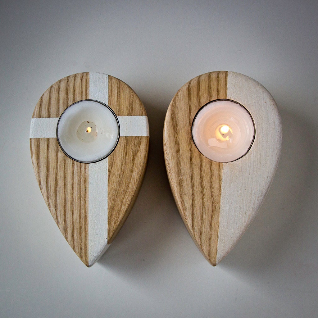 Candle holders - Drops from up North - salvaged ash tree hand painted and covered by organic glaze