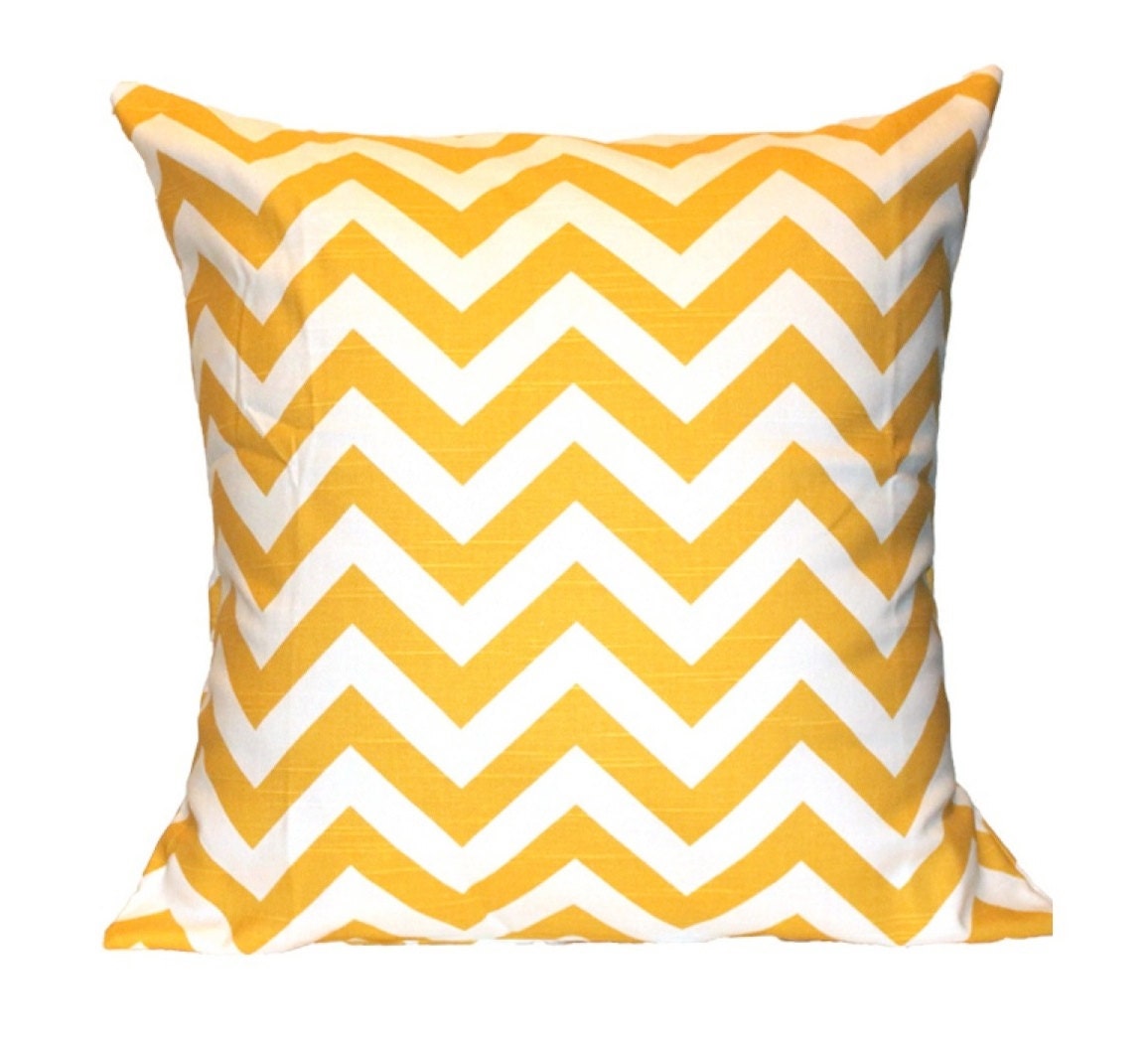 Yellow Chevron Pillow Cover 16" x 16" Hidden Zipper Closure