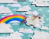 Chubby Unicorn Farting a Rainbow Collage Art Print