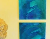 Tumbling--abstract ocean scene on two canvases