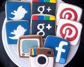 Social Media Addict Decorated Cookies- Icons for facebook, twitter, instagram, pinterest, google plus, youtube