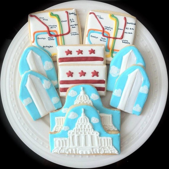 Washington DC Decorated Cookies, capitol building, flag, metro map, election year