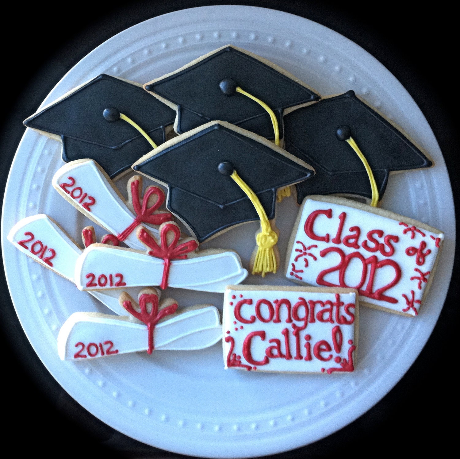 2012 Graduation Decorated Cookies- Caps and Diplomas and personalized congrats