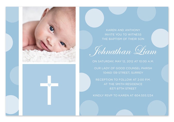 Blue Baby Boy Baptism / Christening Invitation with Photo