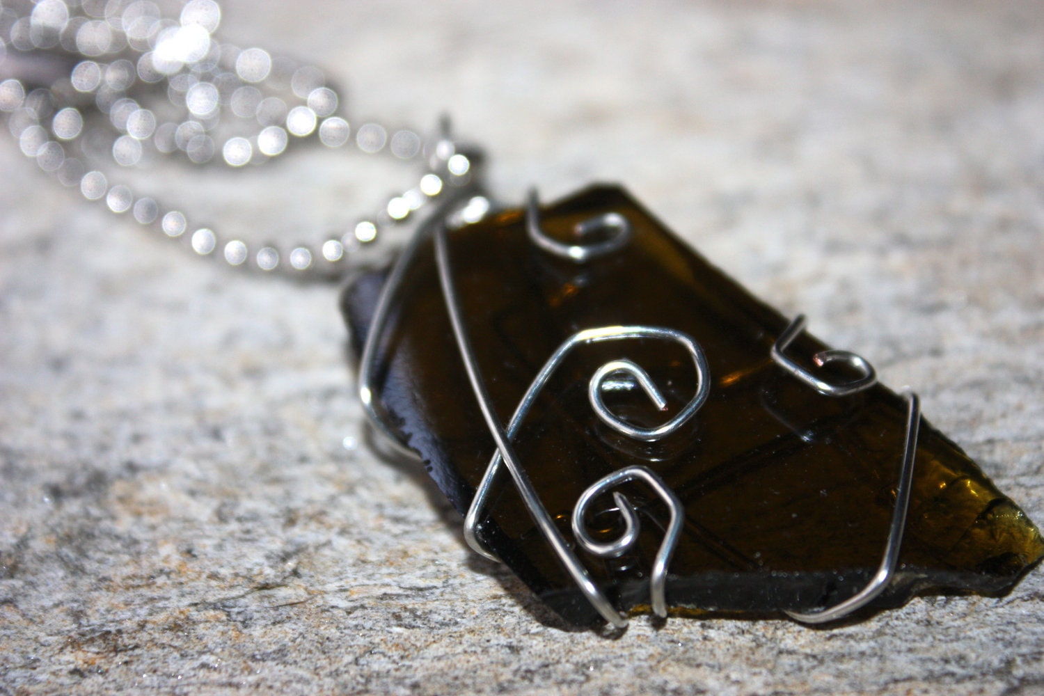 Pendant - Wine Bottle Glass Wrapped in Wire