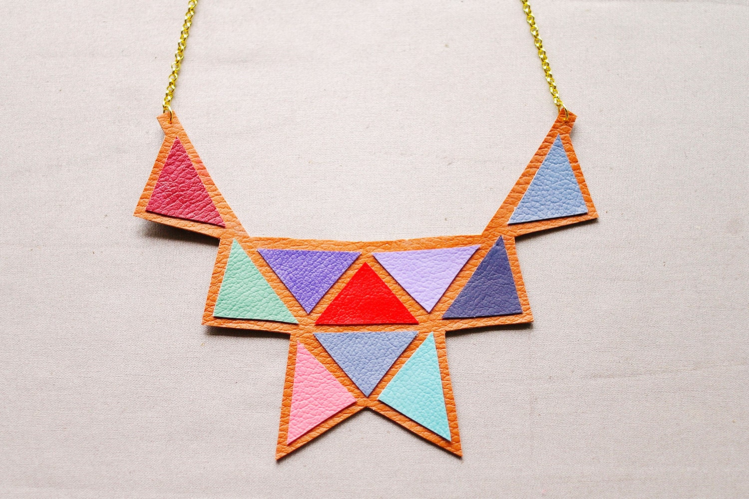 Bib Necklace - Faux Leather Triangle Statement Necklace (2)
