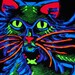 Original Mixed Media - Cheshire Moon - Black Light Rave Crescent Kitty Cat Arcane Pagan Celestial
