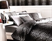 Custom Queen or Full Size Grey Black Smoke Leopard Ranforce Duvet Cover Set, 3 pieces