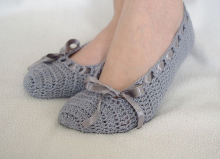 DISCOUNT Wedding dans shoes Woman crochet home slippers gray