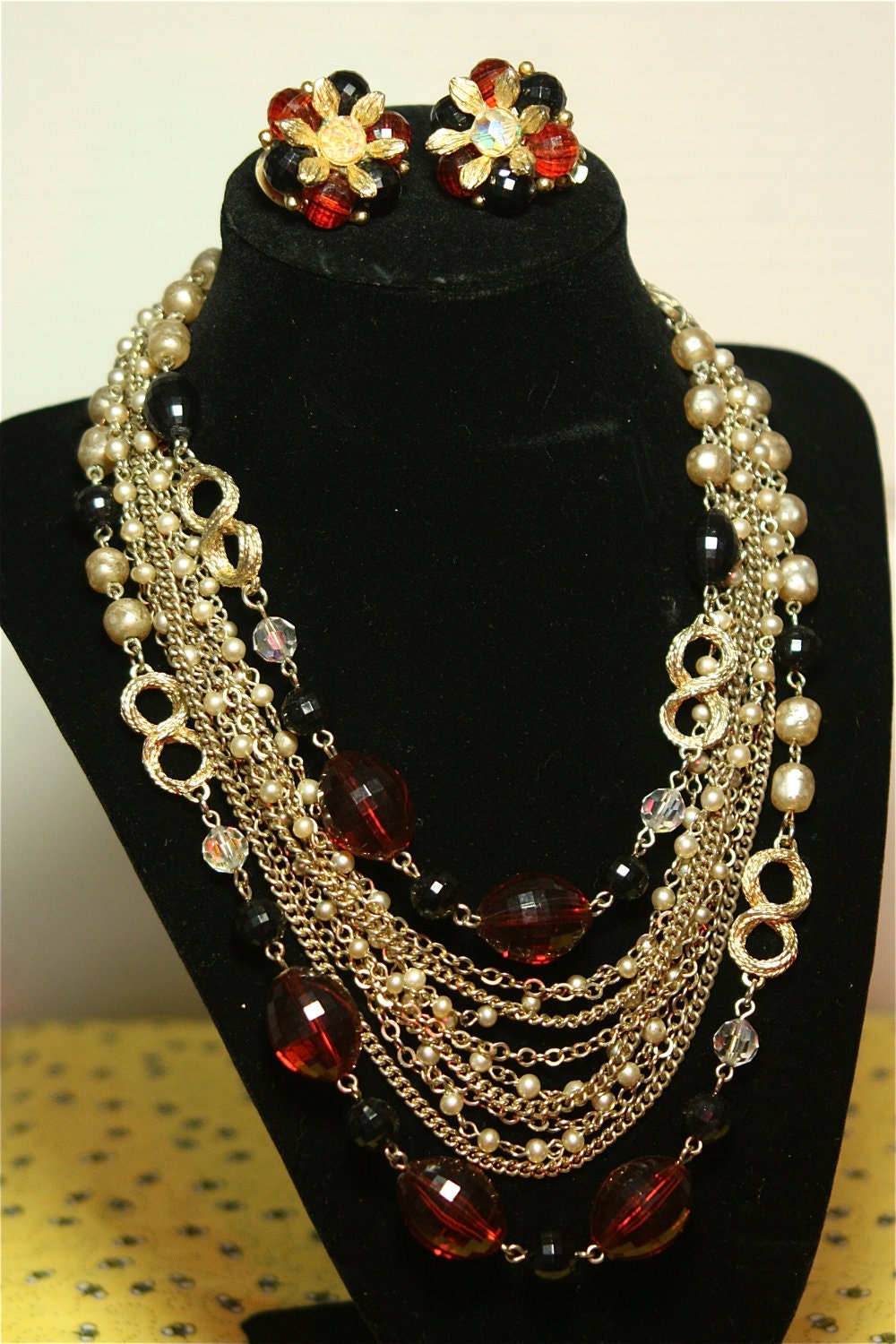 Vintage Multi-Strand Necklace & Earring Set