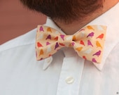 adult easy clip on bow tie - put a bird on it (peach, purple, hot pink, orange, white birds)