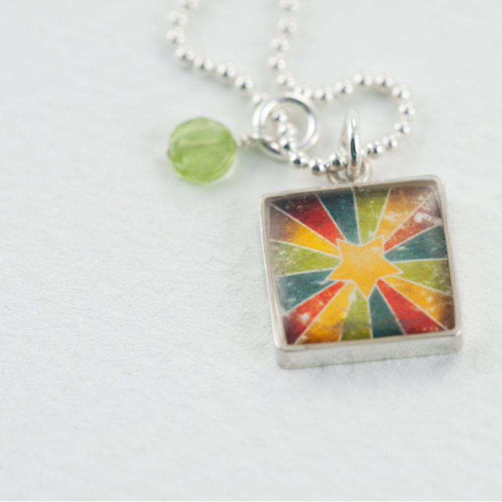 Colorful Star Necklace Vintage Distressed Star Pendant Sterling Square Necklace