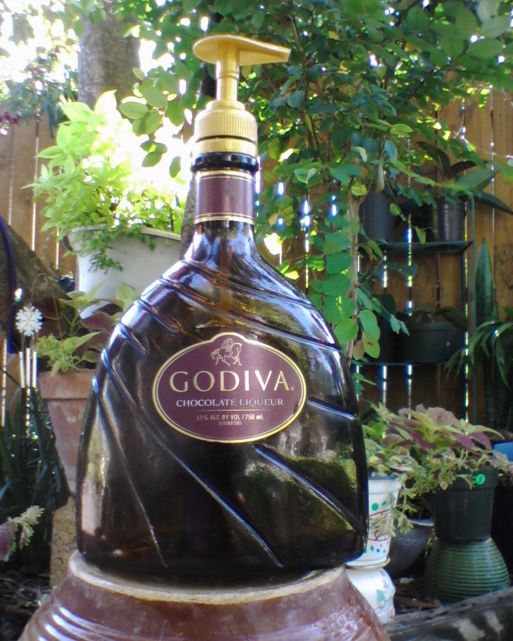 Godiva Chocolate Liqueur Liquor Glass Bottle Recycled Soap/Sanitizer/Lotion Dispenser