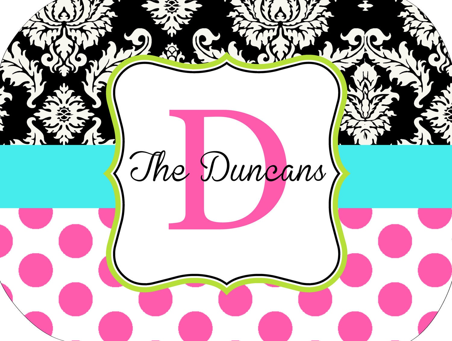 Personalized Melamine Platter, Black Demask and Hot Pink Dots Melamine Platter, Party Decorations, Gift