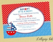 Nautical Baby Shower  Printable Invitation, Sailboat Baby Shower Personalized Birthday Invite, Ahoy, Its A Boy