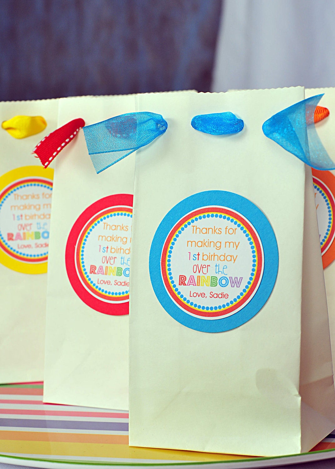 Over the Rainbow Printable Favor Tags, Rainbow Labels, Stickers, Rainbow Polka Dotted Hang Tags