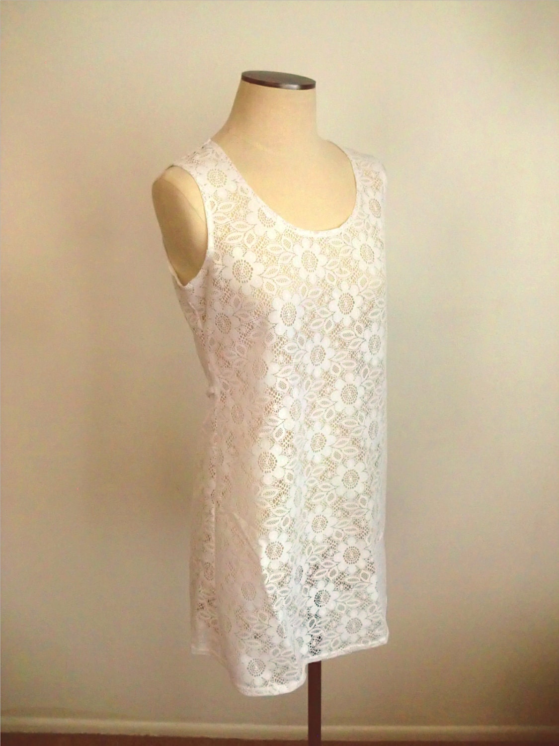 Vintage Pure White Lace Mini Dress - Mod Hippie Chic Beach Cover-up
