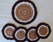5 Piece Crocheted Coaster Set  - New - Retro 1960's Inspired
