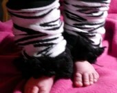 Zebra Black and White Animal Print with Double Black Ruffled Leg Warmers for Infant Baby or Toddler  Preteen Arm Warmers TOO CUTE