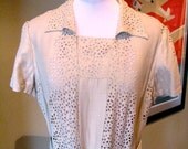 Vintage 1950s Dress with Eyelet Panels - L