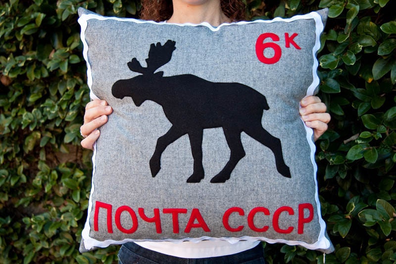 Russian moose stamp cushion cover