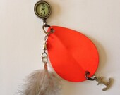 Anchors Away Necklace, Nautical Style Vintage Neon Orange Fishing Lure, Neon Jewelry Statement Necklace