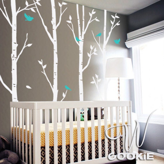 Birch Trees and Birds - Nursery Wall Decal