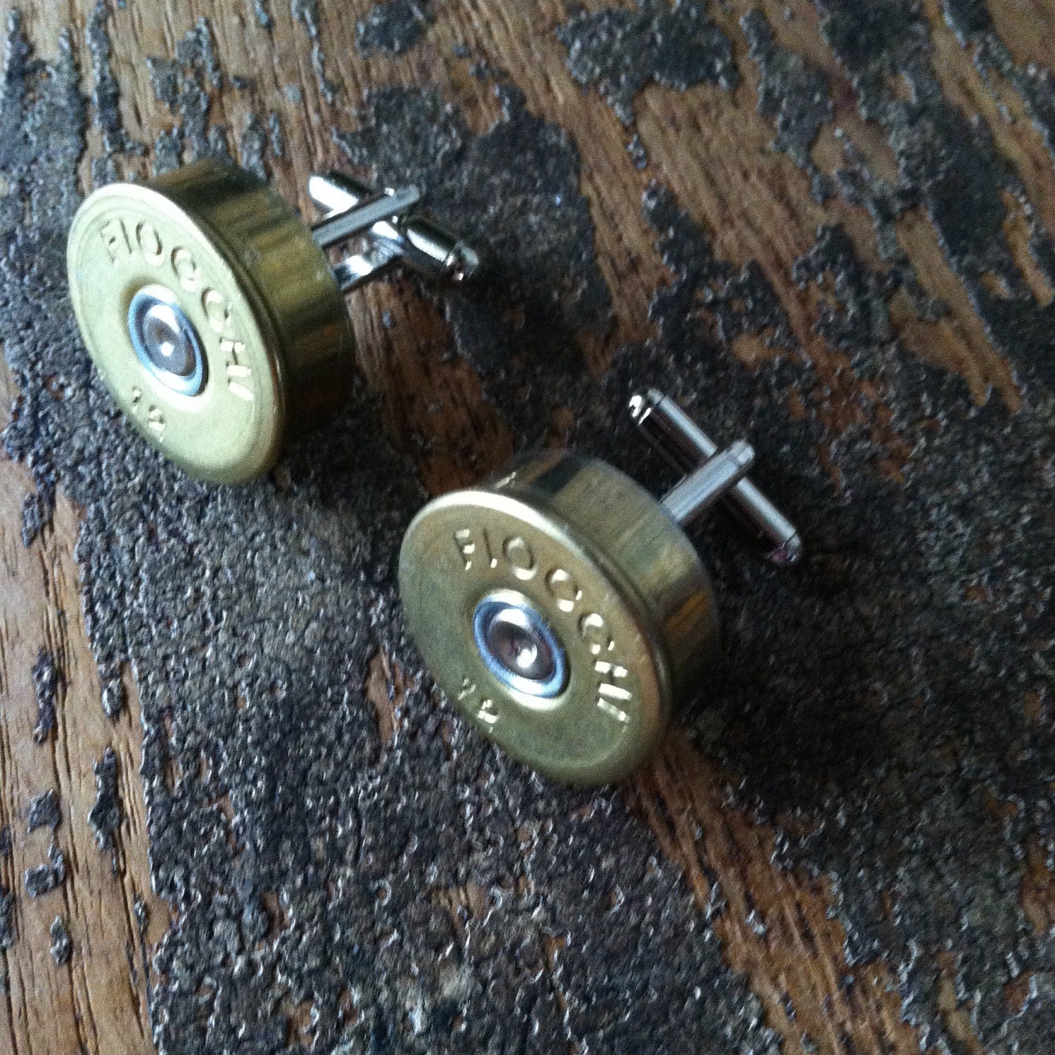Wedding cufflinks Bullet pair groomsman set gift 12 gauge shotgun shells silver tone backings cuff links grooms men