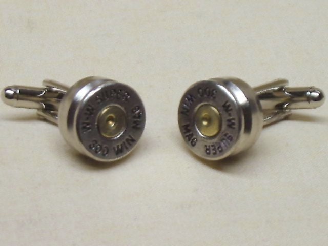 Bullet Cufflinks 300 Winchester Magnum Nickel Silver - Wedding Anniversary Gift