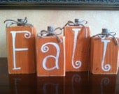 Wood Fall Pumpkin Block set - Seasonal Home Decor for fall, halloween, and thanksgiving decorating