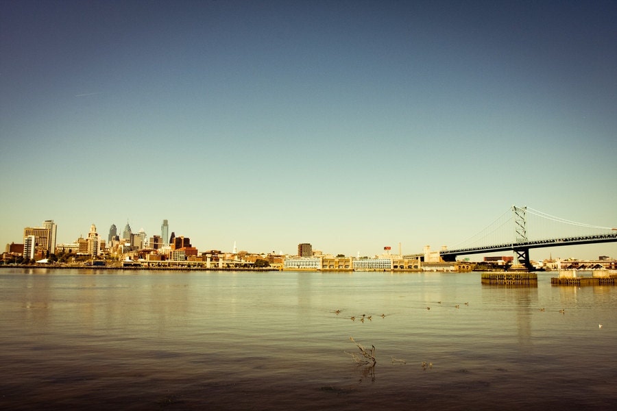 Philadelphia Skyline Photography, Downtown Philadelphia and Benjamin Franklin Bridge Print 8x12 or 8x10
