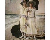 Mother and Daughter on Beach an original painting