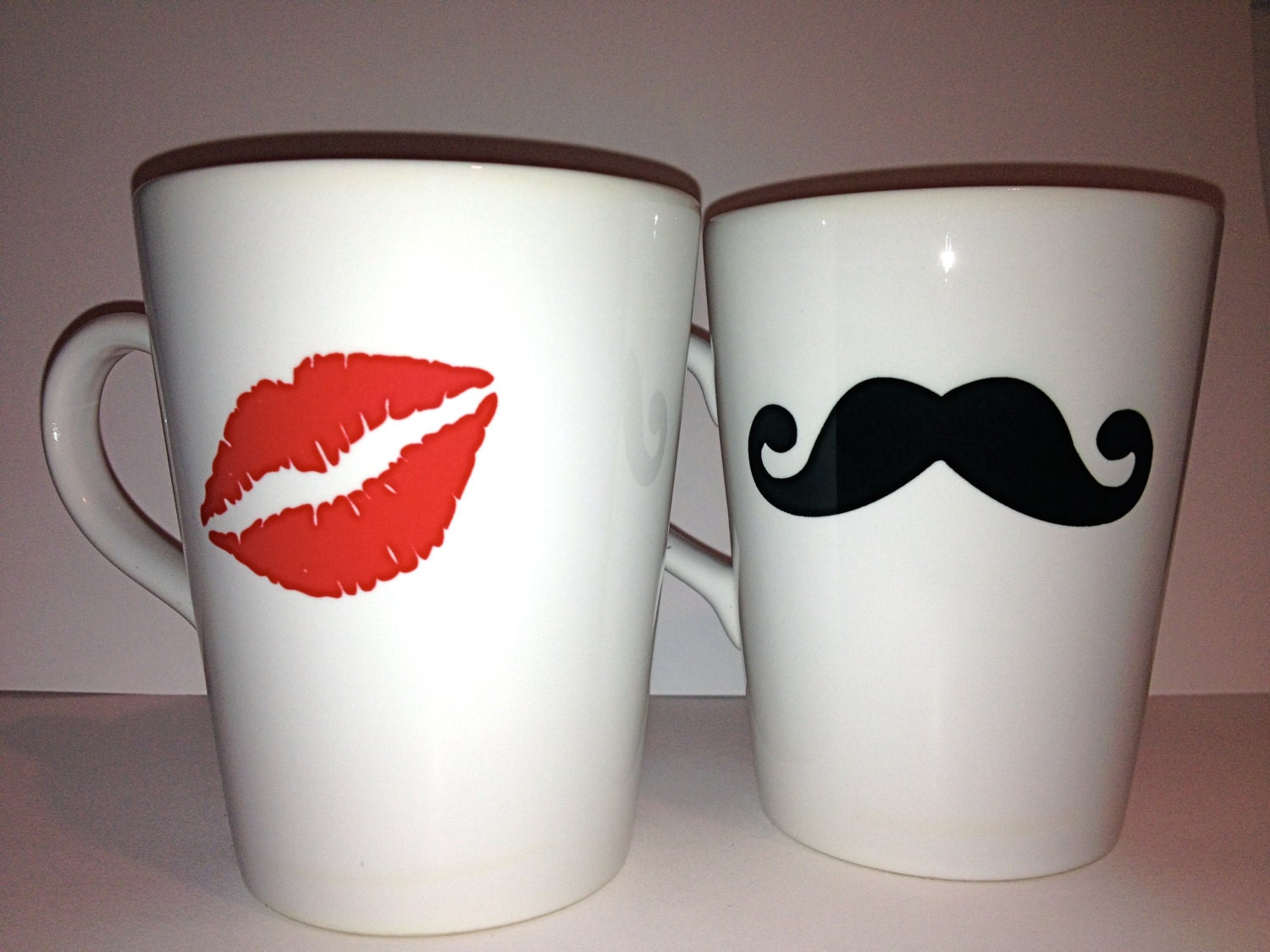Latte mug couple set of 2 Personalized mug set- "Mrs." lips & " Mr." mustache mug set perfect couple gift wedding gift, housewarming Gift