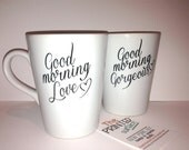 Latte mug couple set of 2 Personalized mug set- "Love and Gorgeous" mug set perfect couple gift wedding gift, housewarming Gift his and hers