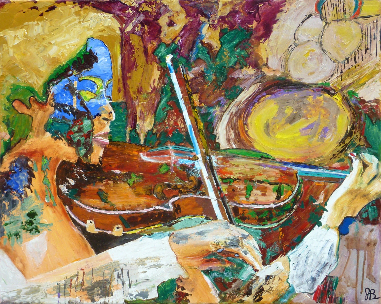 Woman Playing a Violin, John Barney Original Painting, Abstract, Music, Violin, Passion,Texture, Palette Knife
