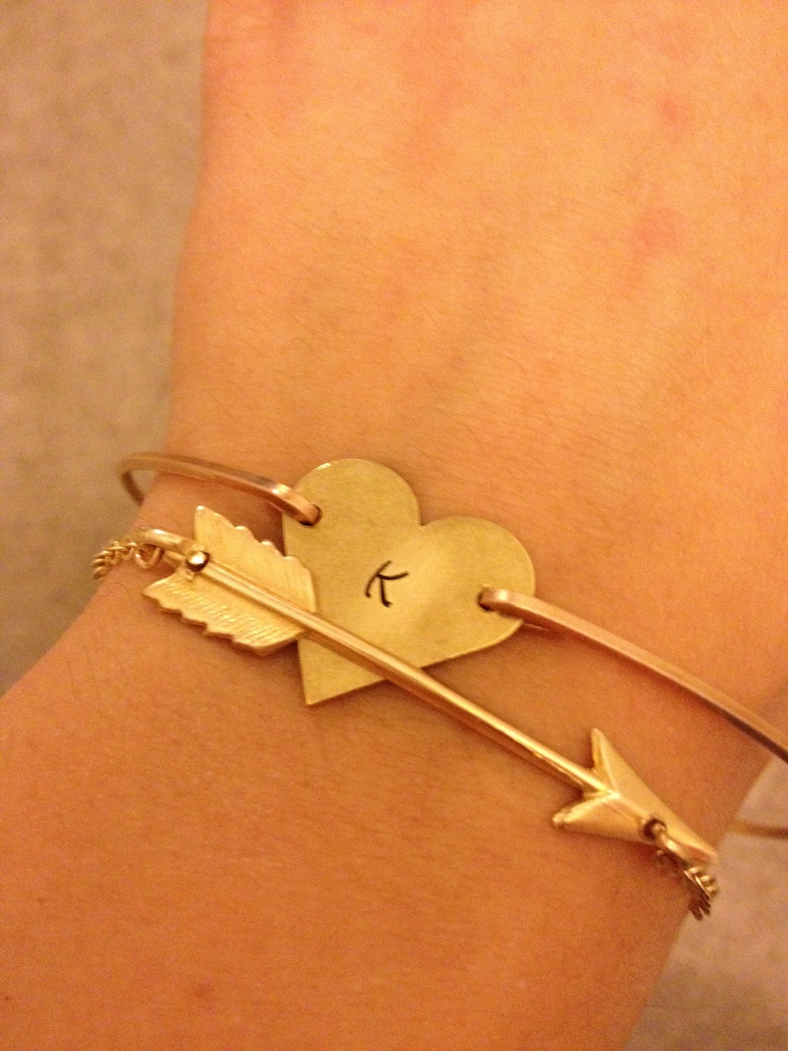 Arrow Bangle Bracelets- Heart Bangle Bracelet- Personalized Jewerly-Lovers Bracelet Set- Hunger Games Inspired- Bridesmaids Gifts