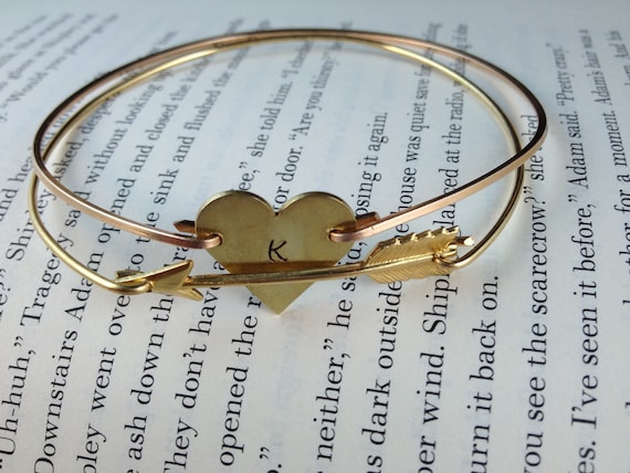 Simply Gold Heart and Arrow Bangle Bracelet