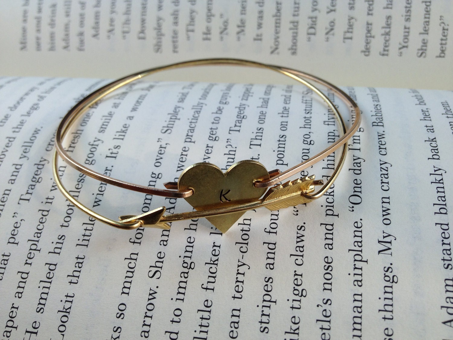 Simply Gold Heart and Arrow Bangle Bracelet