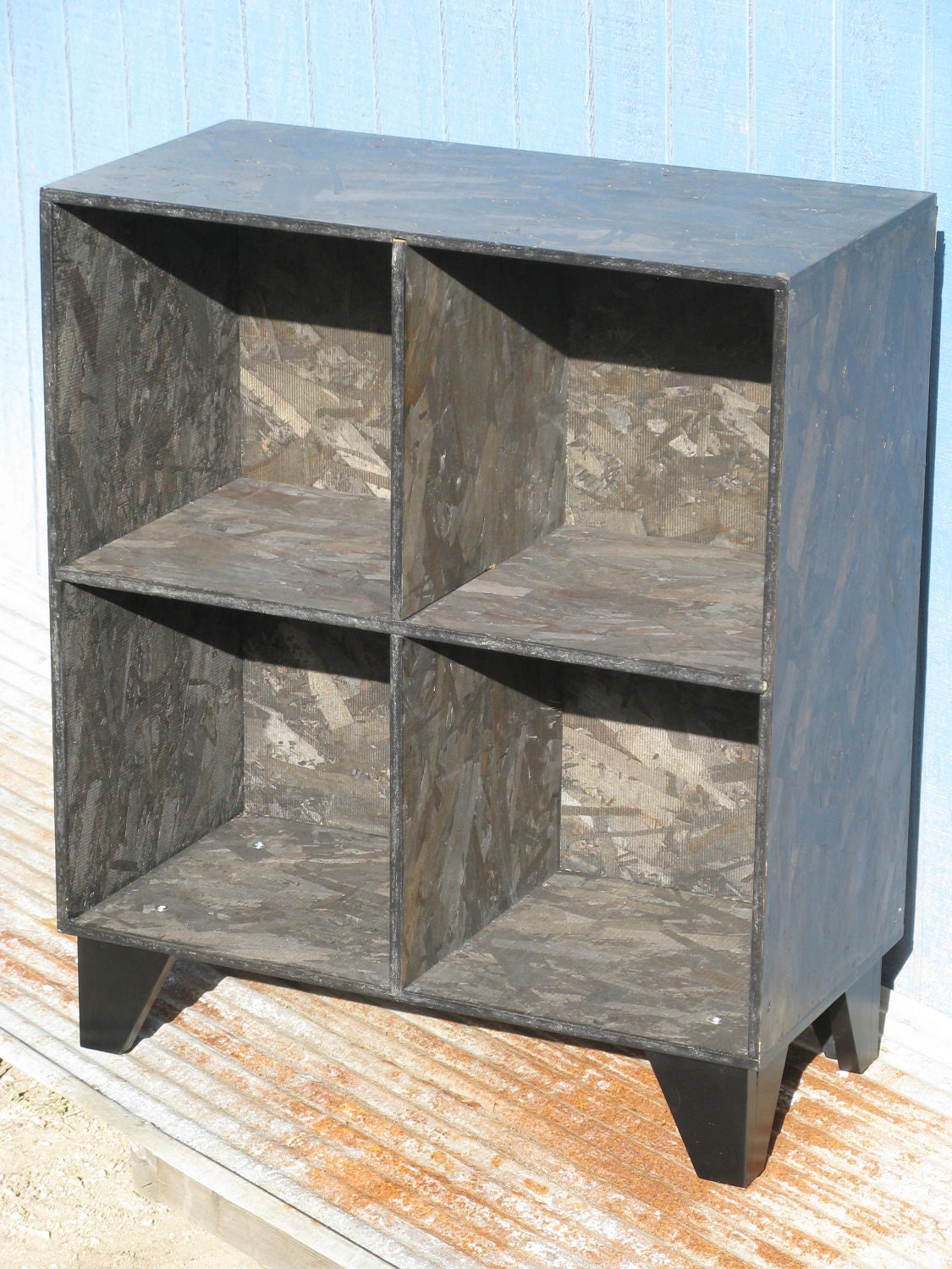 modular OSB cubby bookcase black stain