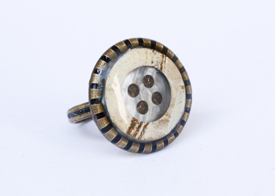 OOAK Button Clear Resin Ring 3/4 inch (18mm)