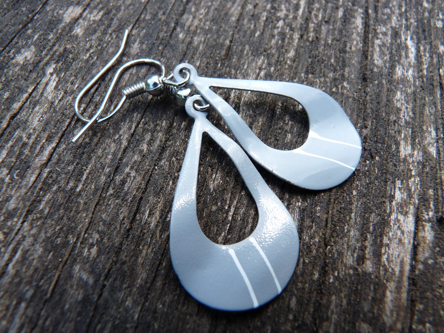 Reclaimed Distorted Gray Metal with White Stripe Earrings
