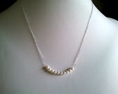 Tiny row of white pearl pendant Necklace - charm, pendant, wedding, necklace,bridesmaid gifts,Wedding jewelry, strand, silver or gold