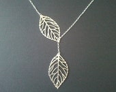 Lariat Lovely Leaves Gold necklace - 14K Gold filled chain , leave pendant,mother's day gift