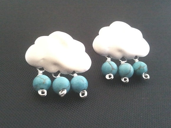 Cloud silver earring , 925 sterling silver post - Drop, Dangle, Glass Earrings, bridesmaid gifts,Wedding jewelry