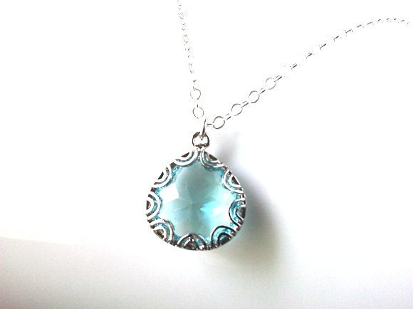 Something Blue Glass Silver Pendant, Charm,Necklace - Very Pretty, Everyday Jewelry, Lovely Gift, Bride made Gift