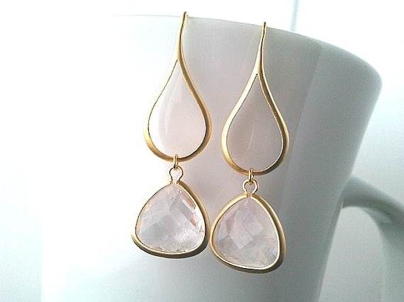 Gold Water Drop Earrings - Crystal Synthetic Stone Pendant ,Dangle Earrings,bridesmaid gifts,Wedding Earrings,jemstone