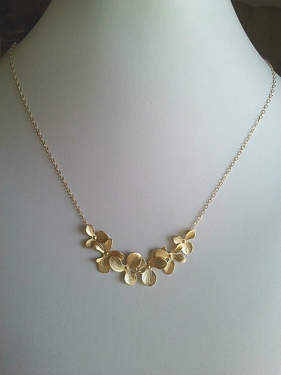 Dangling Triple Orchids Flowers pendant Necklace, charm, pendant, lariat, mother's day gift,Wedding Jewelry