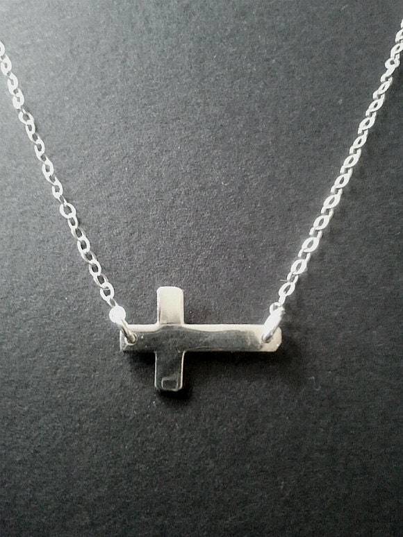 Sideways Cross Silver Pendant Necklace,