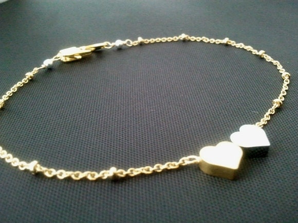 Tiny Heart Silver & Gold Bracelet - Bangle,Friendship, Birthday Gift, Lovely Gift - SILVER OR GOLD